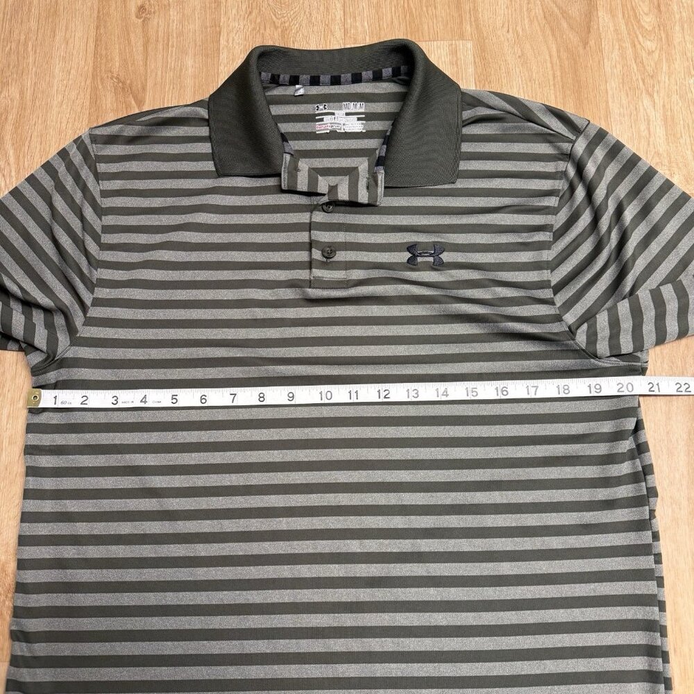 UNDER ARMOUR POLO SHIRT GREEN STRIPED MENS M LOOSE FIT BUSINESS CASUAL GOLF - Picture 6 of 7